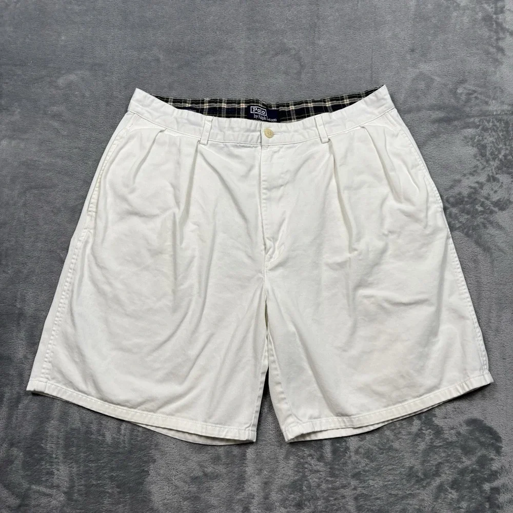 Polo Ralph Lauren Mens 34 White Pleated Classic Golf Shorts Preppy Old Money 90s
